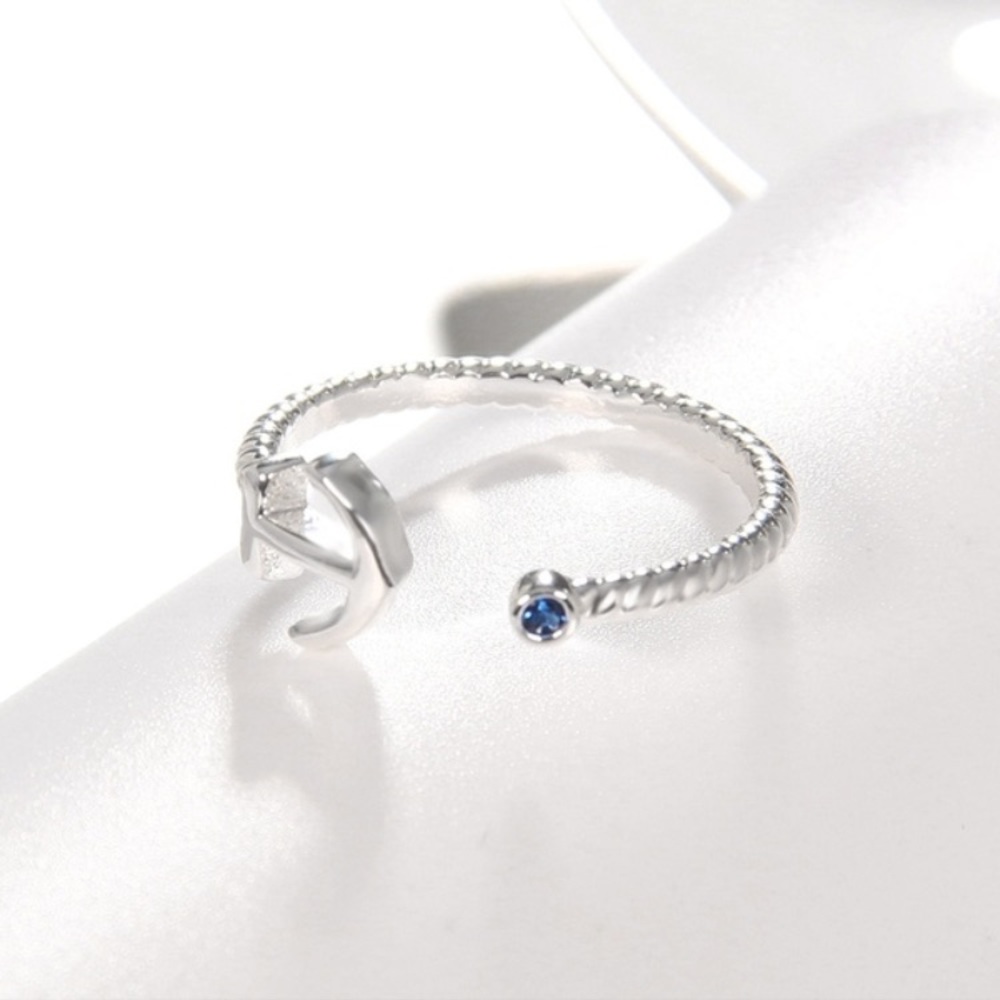 Anchor & Blue CZ Ring - Picture 5 of 8
